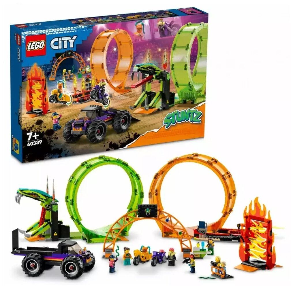 Конструктор LEGO City Трюковая арена «Двойная петля» 60339 цена и фото