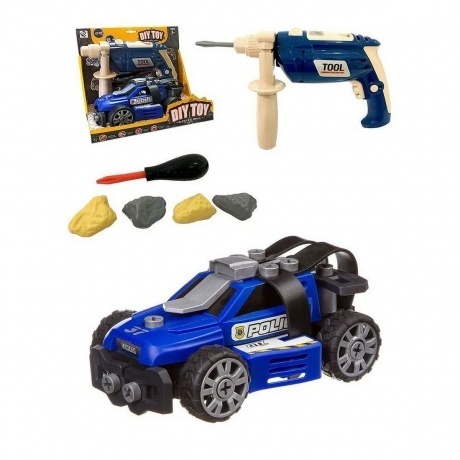 

Конструктор "Полицейская машина" в коробке шуруповерт на батарейках,насадка,отвертка,камни(имитация)