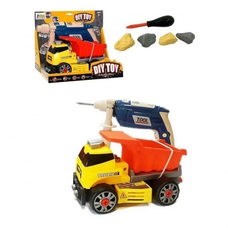 

Конструктор "Самосвал" в коробке шуруповерт на батарейках,отвертка,камни(имитация)