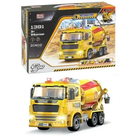 Конструктор "Бетоновоз" 99 деталей в коробке с отверткой свет фа...