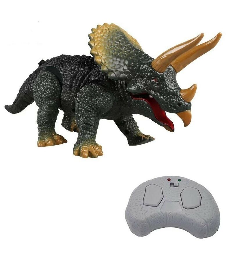 Динозавр TRICERATOPS на РУ (свет,звук) в коробке светятся глаза,кивает головой,ходит,рычит 9988B динозавр на пульте р у глаза светятся стреляет 3 стрелы ходит робот динозавр интерактивная развивающая игрушка подарок ребенку
