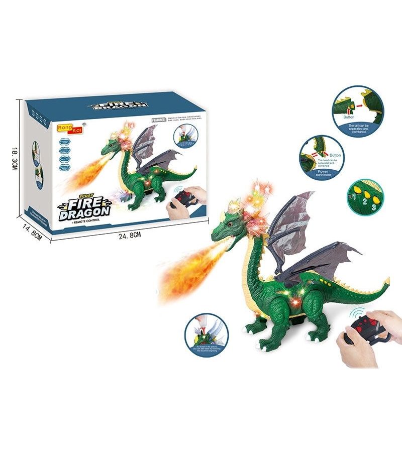цена Динозавр на РУ (свет,звук,пар) с яйцами (3 шт) в коробке ходит,машет крыльями и хвостом;зеленый 66153