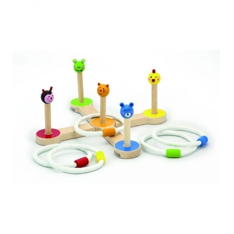 Игра Кольцеброс в коробке основание,5 колышков с животными,5 кол...
