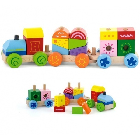 

Конструктор"Поезд"(14 дет.+3 платформы на колесах)в коробке VIGA VG50534