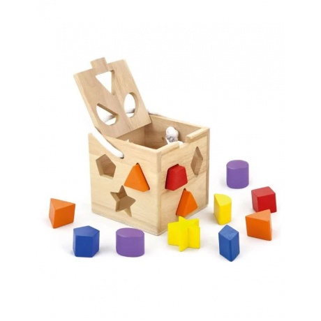 Сортер в коробке куб с отверстиями,12 блоков разных форм VIGA 53659 - фото 1