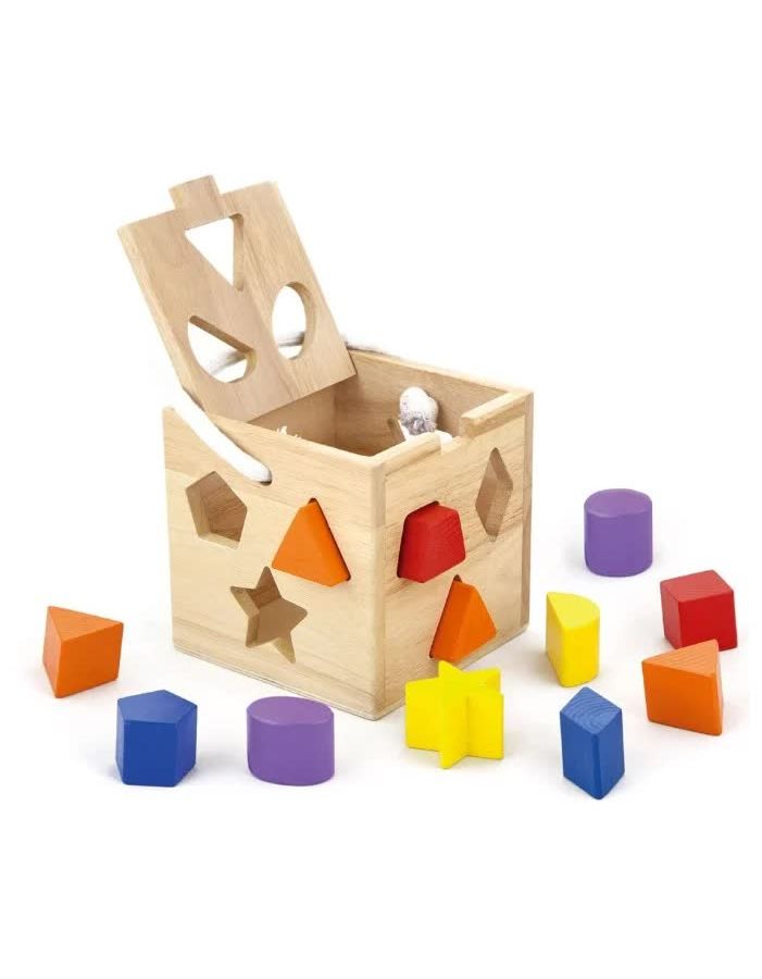 Сортер в коробке куб с отверстиями,12 блоков разных форм VIGA 53659 фотографии
