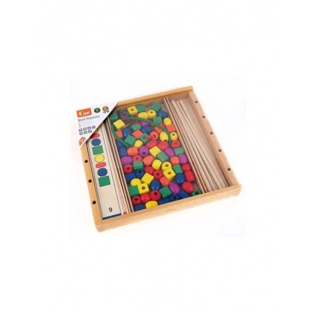 Игра &quot;Повтори последовательность&quot;в ящике 70 бусин разных размеров и цветов,шнурки,10 палочек,10 схем VIGA 56182 - фото 5