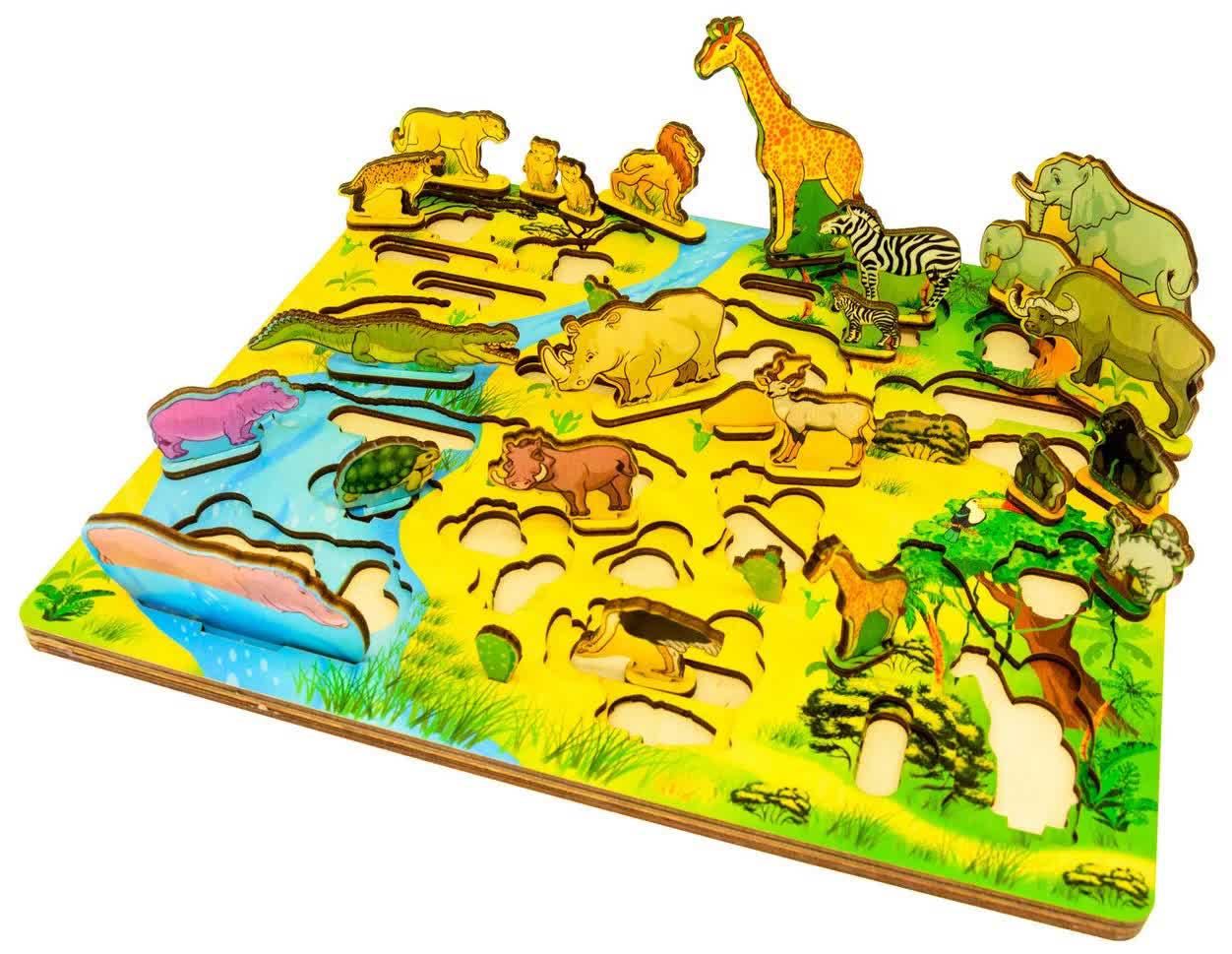 3D Развивающая доска Нескучные игры Водопой на Лимпопо (Африка) 37х1х31 арт.7990 /25 деревянная настольная игра головоломка пазл 3d развивающая доска водопой на лимпопо африка головоломки для детей