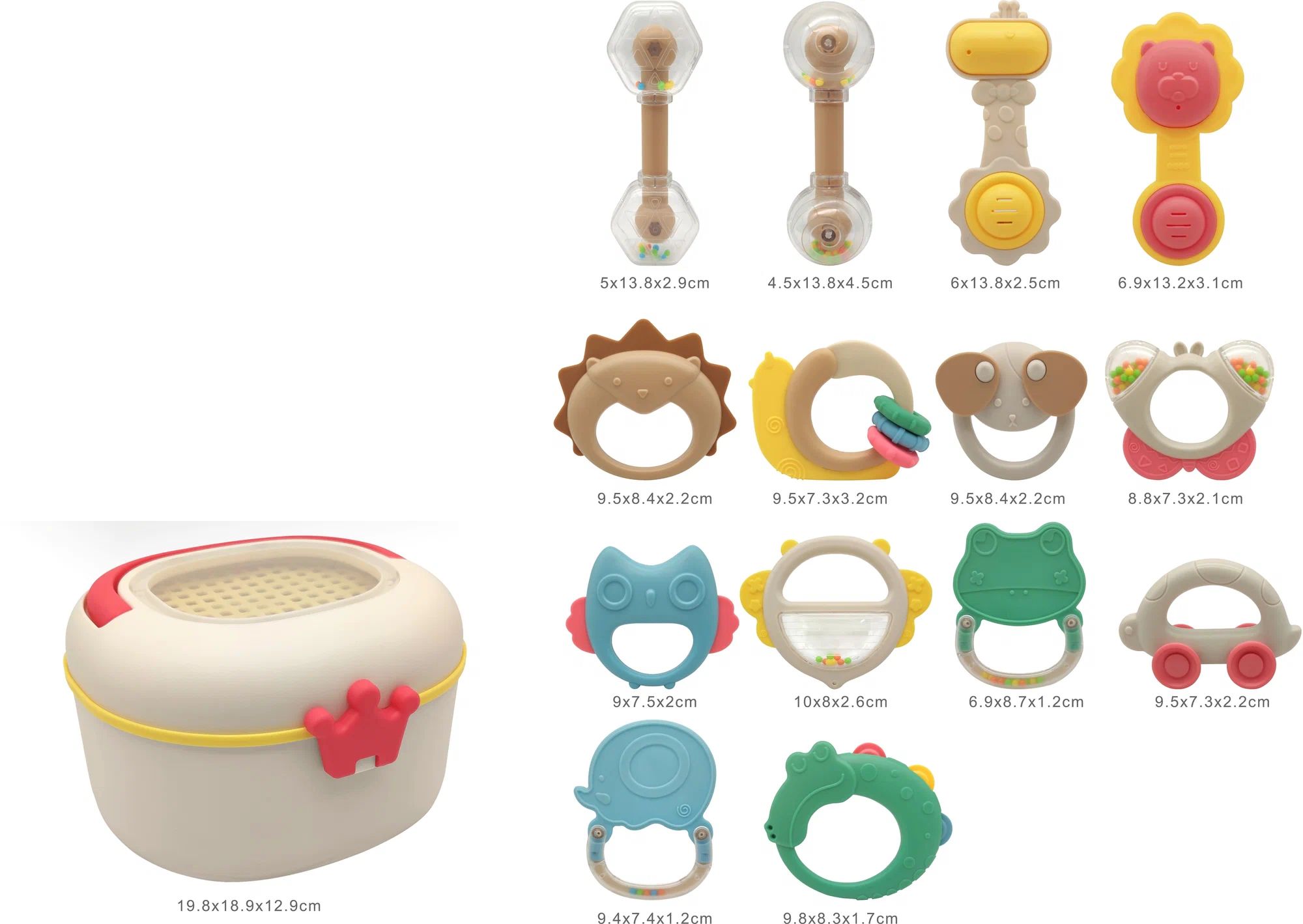 Набор погремушек Huanger Happy World с контейнером для хранения 14 шт мультиколор