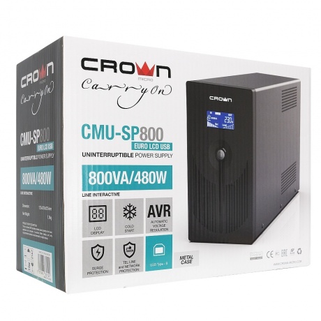 ИБП Crown Micro CMU-SP800 Euro LCD USB - фото 3