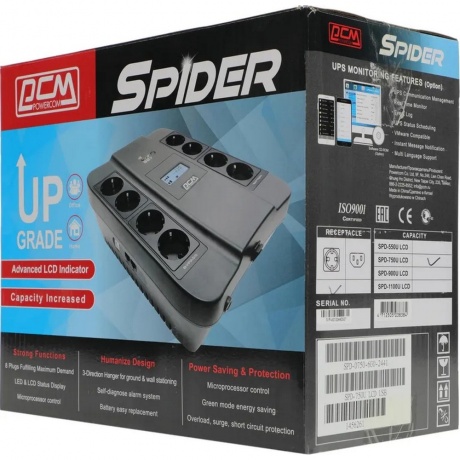 Источник бесперебойного питания Powercom Spider SPD-750U LCD USB - фото 9