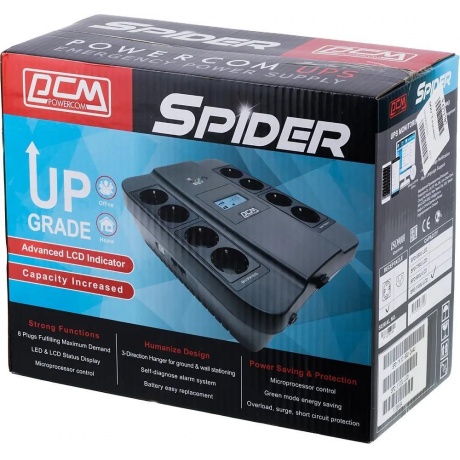 ИБП Powercom Back-UPS SPIDER SPD-1100U LCD 605W 8xSchuko black (1138694) - фото 20