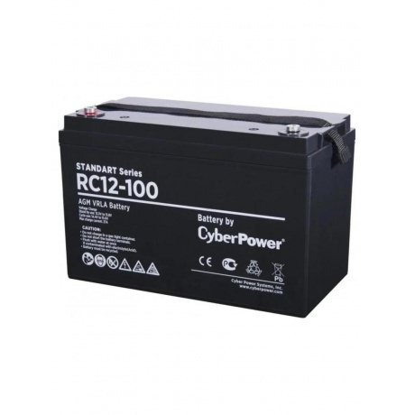Аккумуляторная батарея CyberPower RC 12-100 напряжение 12В, емкость 100Ач, клемма Болт М8 (ДхШхВ: 330х173х215мм Полная высота 220мм; Вес 29кг; Срок службы 10лет)