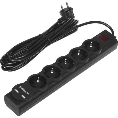 Сетевой фильтр Defender DFS 755 5,0 м, 5 розеток, 2xUSB, 2.1A (99755)
