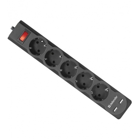 

Сетевой фильтр Defender DFS 751 1,8 м 5 розеток 2xUSB 2.1A (99751)