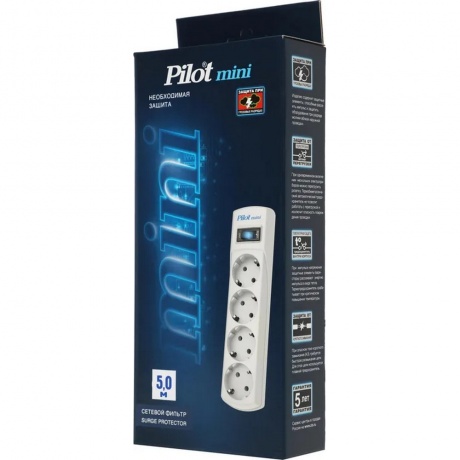 Сетевой фильтр Pilot mini 5м (4 розетки) белый - фото 7