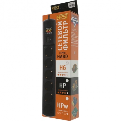 Сетевой фильтр Most HP 5м (6 розеток) черный - фото 6