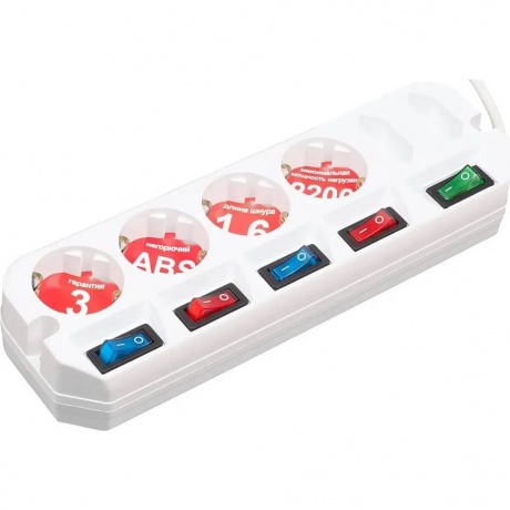 Сетевой фильтр Most A10 1.6м (6 розеток) белый - фото 2