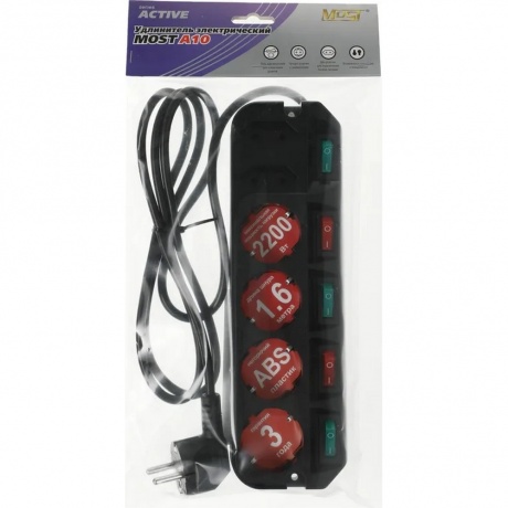 Сетевой фильтр Most A10 1.6м (6 розеток) черный - фото 7