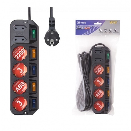 Сетевой фильтр Most A10 3м (6 розеток) черный - фото 2