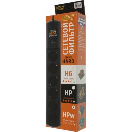 Сетевой фильтр Most HPw 2м (6 розеток) черный - фото 2