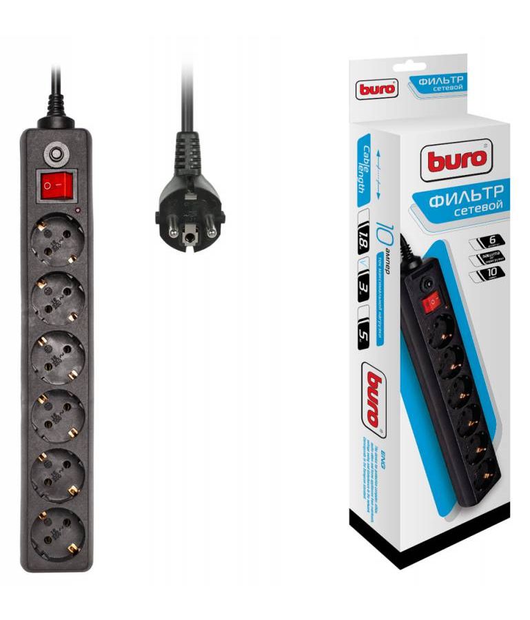 Сетевой фильтр Buro 600SH-3-B 3м (6 розеток) черный сетевой фильтр audioquest niagara 5000