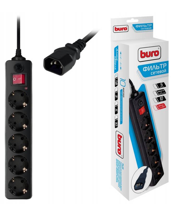 Сетевой фильтр Buro 500SH-1.8-UPS-B 1.8м (5 розеток) черный