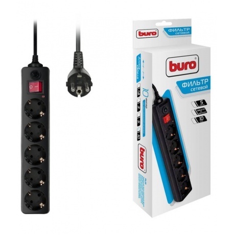 

Сетевой фильтр Buro 500SH-10-B 10м (5 розеток) черный