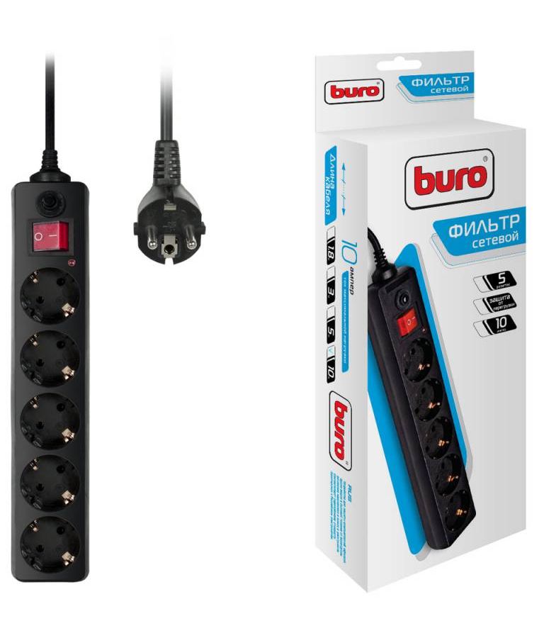 Сетевой фильтр Buro 500SH-10-B 10м (5 розеток) черный цена и фото