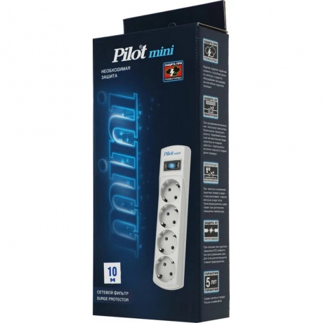 Сетевой фильтр Pilot mini 10м (4 розетки) белый - фото 7