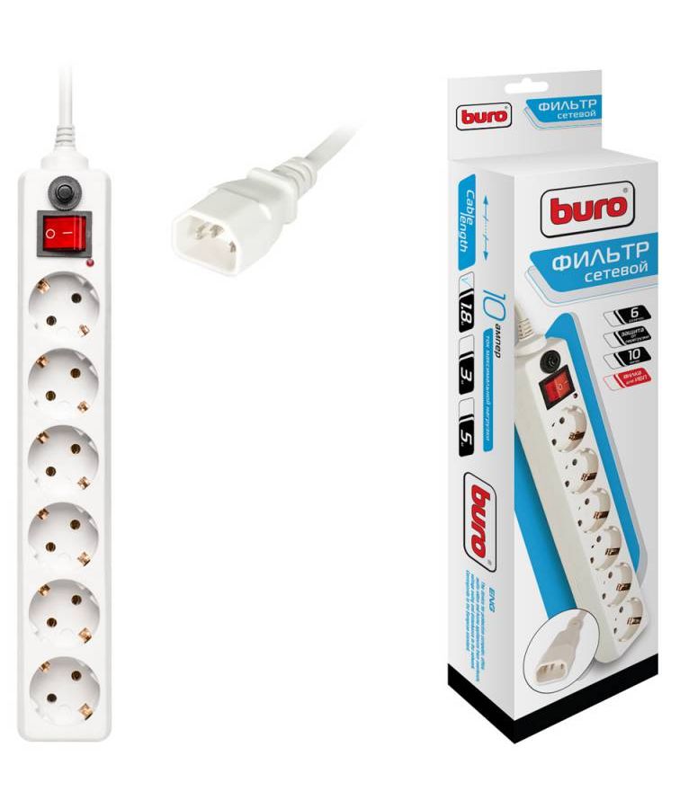 цена Сетевой фильтр Buro 600SH-1.8-UPS-W 1.8м (6 розеток) белый