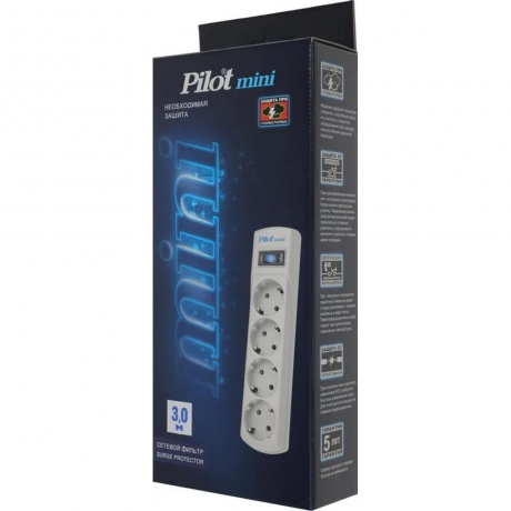 Сетевой фильтр Pilot mini 3м (4 розетки) белый - фото 7