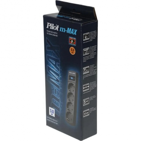 Сетевой фильтр Pilot m-MAX 5м (4 розетки) черный - фото 7