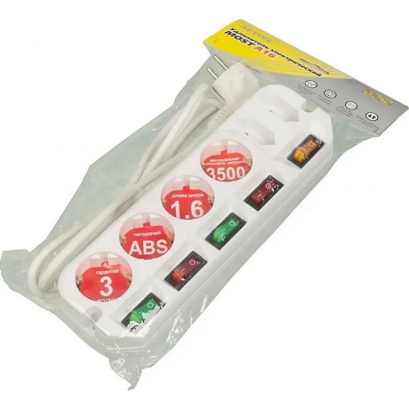 Сетевой фильтр Most A16 1.6м (6 розеток) белый - фото 5