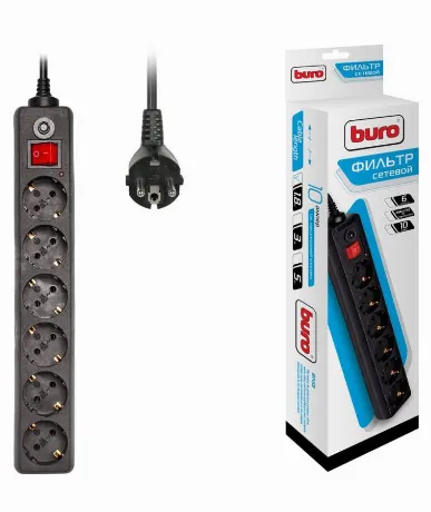 Сетевой фильтр Buro 600SH-1.8-B 1.8м (6 розеток) черный