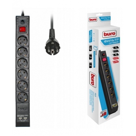 

Сетевой фильтр Buro BU-SP1.8_USB_2A-B 1.8м (6 розеток) черный