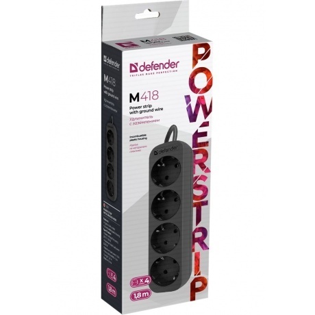 Сетевой фильтр Defender M418 1.8м, 4 розетки (99325) - фото 4