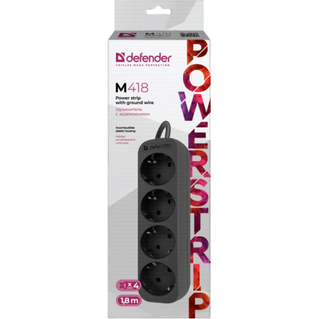 Сетевой фильтр Defender M418 1.8м, 4 розетки (99325) - фото 8