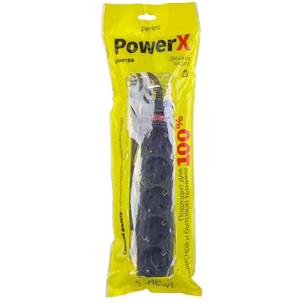 Сетевой фильтр Perfeo Powerx 3м, 5 розеток (PF_A4716) Black - фото 3