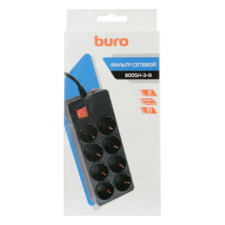 Сетевой фильтр Buro 800SH-3-B 3м (8 розеток) черный - фото 4