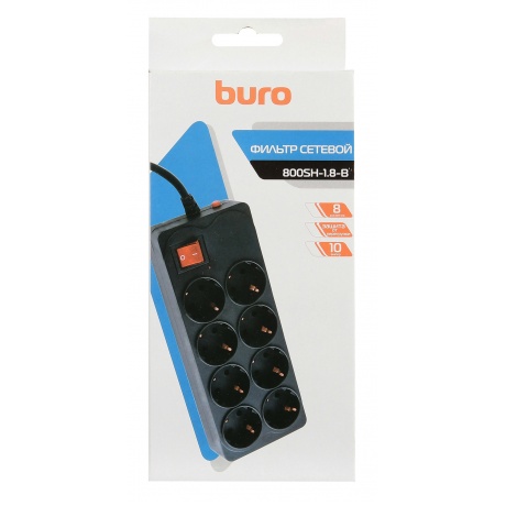 Сетевой фильтр Buro 800SH-1.8-B 1.8м (8 розеток) черный - фото 4