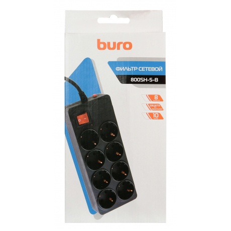 Сетевой фильтр Buro 800SH-5-B 5м (8 розеток) черный - фото 4