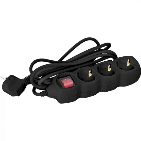 Удлинитель сетевой Sonnen U-133GS 3 розетки c заземлением выключатель 10 А 5 м черный 513267 690₽