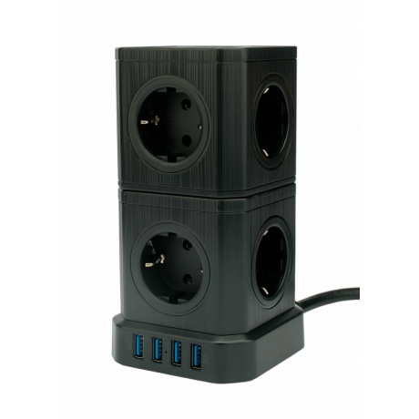 Сетевой фильтр Gembird Cablexpert Tower 9 Sockets 4хUSB 2m Black TWR-9-U4-B-2 - фото 1