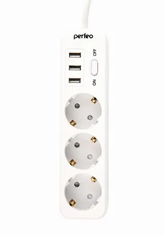 Сетевой фильтр Perfeo Power Stream 3 Sockets 3xUSB 2m White PF_C...