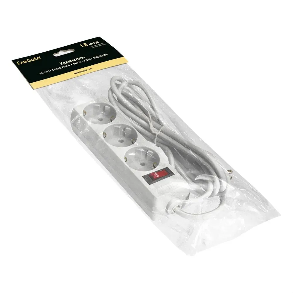 Удлинитель ExeGate EC-3-1.8W 3 Sockets 1.8m White EX279346RUS - фото 2
