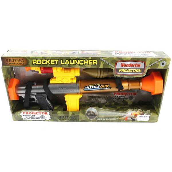 Автомат ROCKET LAUNCHER на бат.(свет,звук)в коробке 1 ракета;ремень;звук стрельбы,подсветка дула SA931-A3 - фото 1