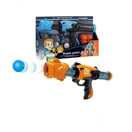 Бластер Super pistol с мягкими пулями 3 банки-мишени(9х5,5х2см),...