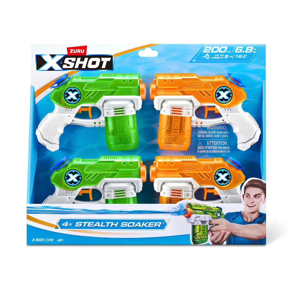 Набор водных бластеров X-SHOT WATER Water Warfare Stealth Soaker 4 шт., Водное сражение, игрушки для мальчиков, 118132