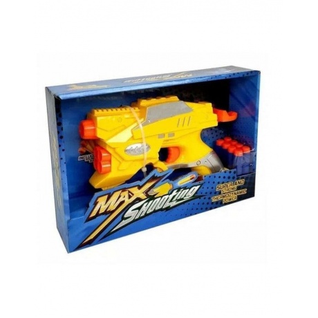 Бластер (длина 23см) с мягкими пулями (8шт) в коробке MAX SHOOTING желтый - фото 2